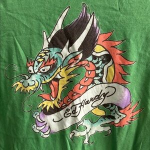Vintage Don Ed Hardy Green Dragon Shirt, Medium